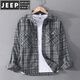 JEEP SPIRIT春秋日系復古格子工裝襯衫外套男士港風(fēng)寬松休閑國潮流長(cháng)袖襯衣 C-8802#深灰 180/XL
