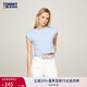 TOMMY JEANS【美式辣妹】夏季女裝復古褶皺木耳邊修身短款短袖上衣17888 淡藍色C3S S