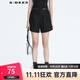 sdeer圣迪奧2022冬季女裝保暖舒適高腰熱褲無(wú)彈力時(shí)尚皮質(zhì)拼接毛呢A字短褲S20480902 黑色/91 L/170