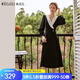 Olrain歐芮兒赫本風(fēng)連衣裙女秋冬收腰顯瘦法式復(fù)古拼色翻領(lǐng)長(zhǎng)裙 黑色 L 165/88A