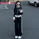 Smartiden國際品牌女童春秋款洋氣套裝2025新款中大童春裝韓版立領(lǐng)外套休閑 黑色三角套裝 160 cm