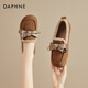 DAPHNE達芙妮絨面牛皮勃肯鞋女時(shí)尚復古單鞋平底百搭舒適豆豆鞋女鞋駝色加絨38
