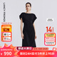 朗姿黑色優(yōu)雅一字領荷葉袖修身連衣裙女高級感法式2025年夏季新款 黑色 M