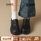 ZHR樂(lè )福鞋女圓頭軟底系帶小皮鞋女英倫風(fēng)復古單鞋子女 QE19黑色37