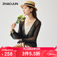 兆君2025春夏新款真絲外套喬其純色開(kāi)衫長(zhǎng)袖薄款系帶氣質(zhì)桑蠶絲女裝 黑色 L