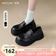 西遇松糕樂福鞋女2025新款春季一腳蹬JK鞋子配裙子黑色厚底小皮鞋七夕 黑色 37