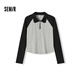 森馬（Semir）POLO衫女短款拼色插肩袖修身上衣小個(gè)子秋顯瘦套頭衫101524115003