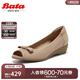 Bata淺口單鞋2025春季商場新款百搭羊皮軟底魚嘴通勤單鞋ACG32AU5 杏色 38
