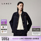 朗姿/LANCY2025年秋新款復古翻領棉感牛仔短外套女松弛感夾克上衣 月夜深藍色 L