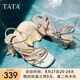 他她（TATA）涼鞋女鞋2025夏季新款法式氣質(zhì)粗跟閃鉆一字帶外穿拖鞋女 銀/米白 36