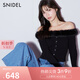 SNIDEL【明星同款】秋冬毛領(lǐng)拼接一字肩羅紋針織衫SWNT245037 黑色 均碼 （F）