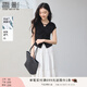 香影條紋直筒闊腿褲女2025夏季新款梨形身材遮胯高腰寬松休閑長(zhǎng)褲 黑色T85S281 T恤 L 165/88A/110-125斤