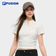 FILA FUSION斐樂(lè )潮牌女子針織短袖衫秋新款時(shí)尚半拉鏈修身T恤 云白色-WT L 170/88A/L