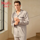 曼妮芬60S男士家居服100%純棉翻領(lǐng)春秋季長(cháng)袖長(cháng)褲休閑寬松睡衣睡褲套裝 燕麥卡其 2XL (180) 適合161-180斤