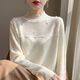 鄂爾多斯市蕾絲珍珠半高領(lǐng)羊毛衫秋冬打底衫女新款時(shí)尚寬松內搭女 米色 M  80-105斤