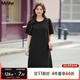 MsShe【設計感開(kāi)叉人棉巨顯瘦連衣裙】大碼女裝2025新款夏裝胖mm 中款-黑色現貨 4XL