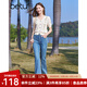 百圖betu女裝2025夏季新款毛針織衫小泡泡袖純棉鏤空提花短袖2503T02 淺杏色 S