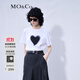MO&Co.歐根紗立體愛(ài)心圓領(lǐng)短袖寬松純棉小白T恤夏上衣上裝基礎黑白 漂白色-第2批 L 170