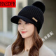 HAEDFK絨線(xiàn)帽女鴨舌帽子女冬天加絨加厚韓版潮百搭毛線(xiàn)護耳棒球帽顯臉小 黑色