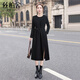 絲柏舍長(cháng)袖連衣裙2025秋裝新款女裝圓領(lǐng)收腰國風(fēng)時(shí)尚開(kāi)叉裙