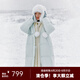 艾萊依（ERAL）女士羽絨服軟糯泡芙中長款羽絨服可脫卸連帽鴨絨保暖加厚羽絨服 冰清藍(lán) M 160【建議110-130斤】