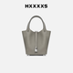Hxxxxs原創(chuàng  )設計新年禮物菜籃子女包手拎包真皮大容量水桶包手提包 斑鳩灰