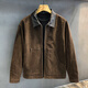 GUANGAN AEPE高訂彷牛反絨覆古巴恩風(fēng)翻領(lǐng)外套男士秋季新款美式機車(chē)夾克男皮衣 深咖色 撞色翻領(lǐng)寬松版型 L 120-135斤