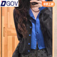 DGOV撞色假兩件針織衫女秋季慵懶風(fēng)毛衣軟糯開衫復(fù)古長袖短款上衣外套 深灰+深藍(lán) zt S 建議75-95斤