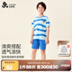 久歲伴男童睡衣夏季兒童家居服藍色短袖短褲A類薄款中大童寶寶外穿套裝 海藍 140 /身高130-142體重60-75斤