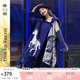 兩三事披肩斗篷外套女秋冬連帽長(cháng)款藍色毛衣開(kāi)衫外搭大衣梵高信使 藍色-y F