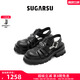 SugarSu沈夢(mèng)辰迪麗熱巴同款|24夏復(fù)古增高豬籠羅馬厚底涼鞋女 黑色 38