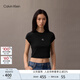 Calvin KleinJeans25春夏女士簡(jiǎn)約刺繡時(shí)尚ck辣妹正肩羅紋短袖T恤47AB212 UB1-太空黑 S