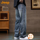 吉普（JEEP）美國正品純棉牛仔褲夏季男士寬松直筒痞帥高街闊腿顯高休閑長褲子 藍色 常規(guī) 【官方正品】 33 【適合150斤左右】