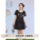紫涵（ZIHAN）紫涵設計感短袖連衣裙女夏季法式甜美風(fēng)收腰顯瘦A字傘裙 黑底印花 S
