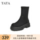 他她（TATA）厚底彈力短靴女增高絨面美拉德風(fēng)靴子冬新款WD801DZ3 黑色（絨里） 36