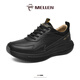 名郎（MELLEN）男鞋新款品牌時尚休閑鞋真皮百搭軟底運動鞋厚底增高戶外旅游鞋 黑色 42