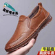 星頭啄木鳥100%牛筋底男鞋新款軟底皮鞋男韓版真皮休閑鞋男百搭豆豆鞋爸爸鞋 XT6855棕色 42