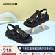 蜘蛛王真皮平底羅馬涼鞋女夏季2025新款軟底舒適魔術(shù)貼女鞋時尚百搭 黑色 40