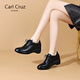 Carl Cruz品牌百搭休閑皮鞋坡跟女鞋平底單鞋女2024春秋新款軟皮舒適媽媽鞋 黑色 38 240mm