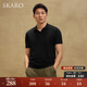 SKARO【100%羊毛】商務(wù)休閑翻領(lǐng)polo短袖男2025夏新款海鷗領(lǐng)T恤 黑色SKP881 L （=襯衫41碼）