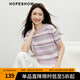 紅袖花紗甜美針織衫2025夏季新款女裝鏤空?qǐng)A領(lǐng)短袖甜美氣質(zhì)百搭上衣 紫條729 M