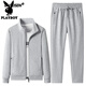 花花公子100%純棉運動(dòng)套裝男士春秋休閑運動(dòng)服寬松立領(lǐng)開(kāi)衫拉鏈衛衣兩件套 2699淺灰色（直筒褲子） L (100-120斤)