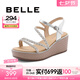 百麗（Belle）厚底坡跟休閑涼鞋女商場同水鉆細(xì)帶涼鞋A9R1DBL4 銀色 38 (240mm)