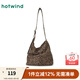 熱風(fēng)（Hotwind）秋季新款女士豹紋帥氣時(shí)尚單肩包歐美復古磁扣小方包 02棕色 F