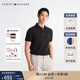 TOMMY HILFIGER【透氣舒適】夏季男裝珠地網(wǎng)眼撞色門襟商務(wù)休閑短袖POLO衫 曜巖黑BDS XL (推薦：165-180斤)