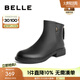 百麗（Belle）柔軟舒適時(shí)裝靴女商場同款羊皮低跟短靴A2X1DDD3 黑色-薄絨 37 (235mm)
