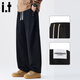 :CHOCOOLATEit美式高街休閑褲男冬季新款拼接鉚釘寬松直筒褲 黑色 XL
