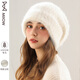 貓人女秋冬季兔毛帽白色保暖加厚大頭圍顯臉小毛絨針織護耳毛線(xiàn)帽 米白色 均碼