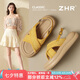 ZHR涼鞋女波西米亞風(fēng)百搭軟厚底女鞋夏季外穿一字帶涼鞋 CE85黃色36