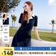 百圖betu女裝2025夏季新款連衣裙撞色翻領(lǐng)顯瘦有型棉感裙子女2504T88 深寶蘭 L
